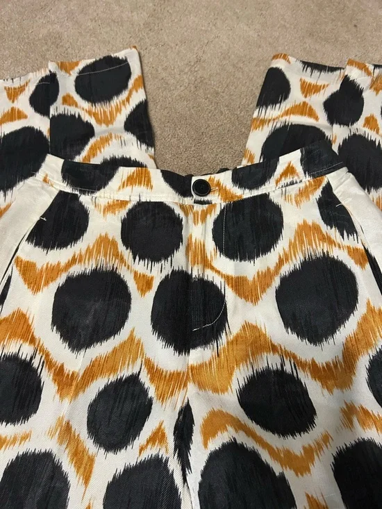 Maeve Anthropologie Printed Wide Leg Pants Black Mustard Ikat Sz 2 Boho NWOT - Picture 4 of 7